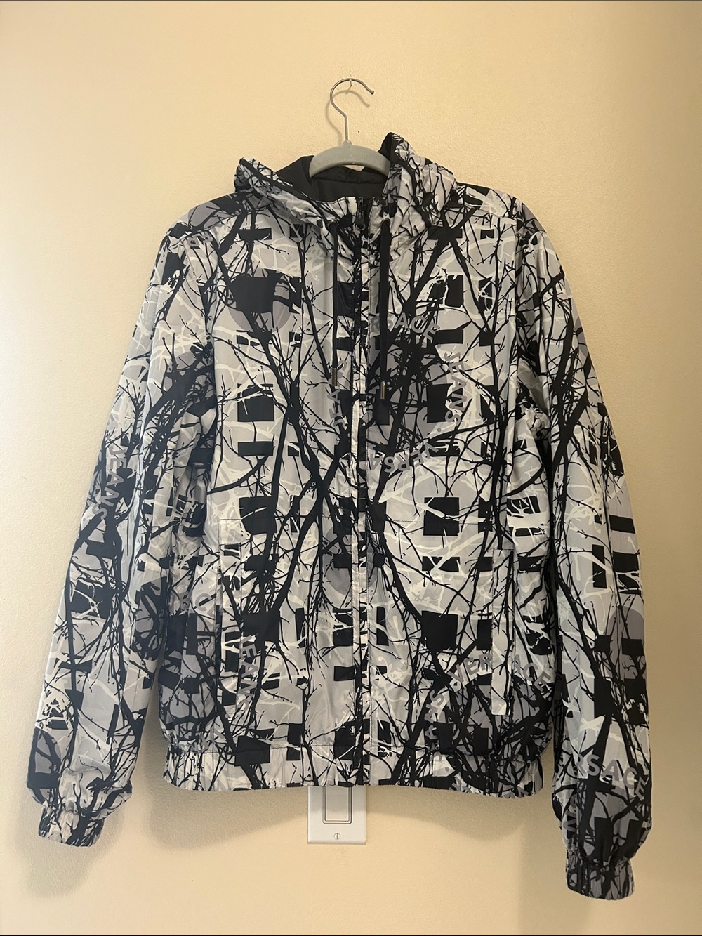 Versace Black & White Abstract Printed Rain Jacket